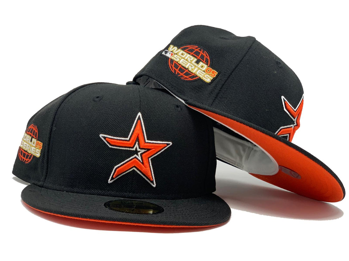 HOUSTON ASTROS 2005 WORLD SERIES BLACK ORANGE BRIM NEW ERA FITTED HAT