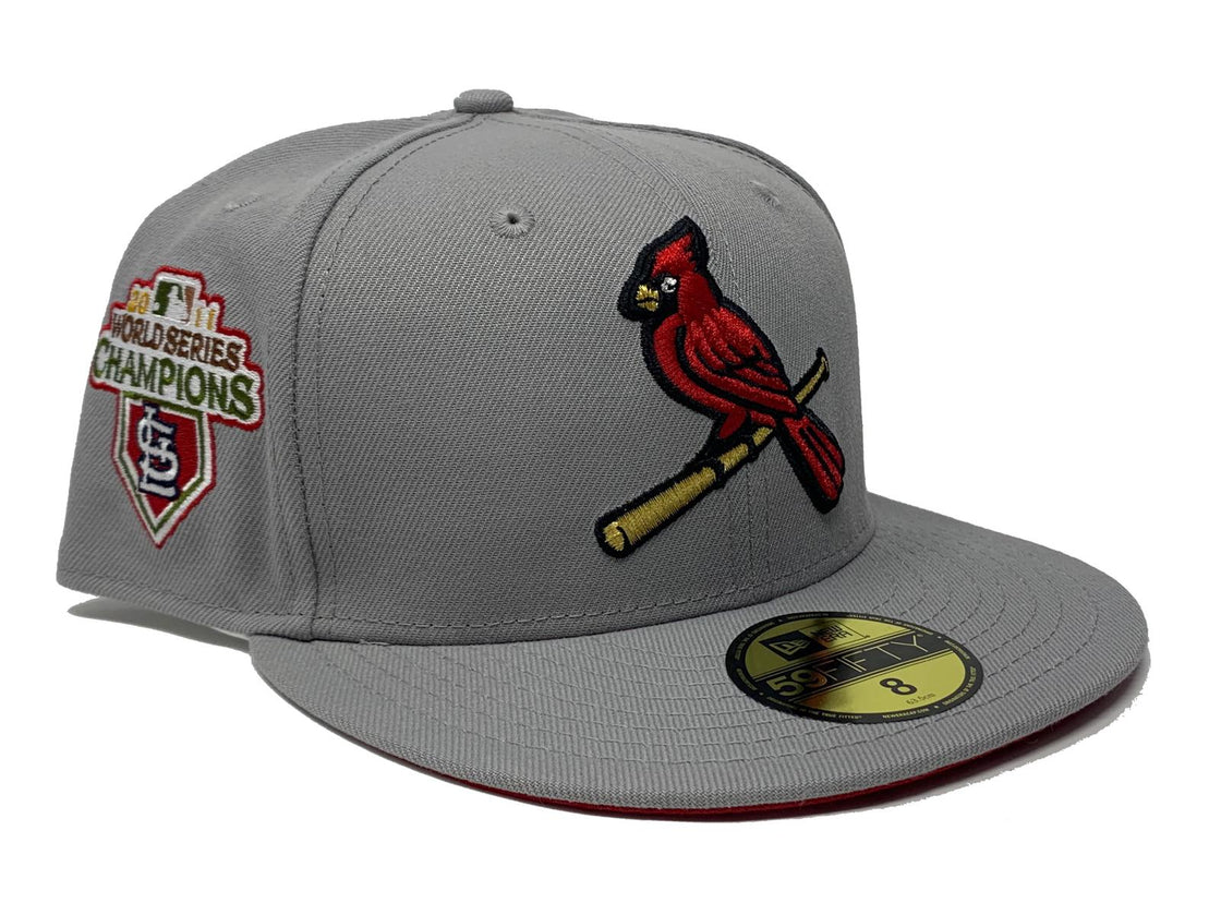 ST. LOUIS CARDINALS 2011 WORLD SERIES CHAMPIONS LIGHT GRAY RED BRIM NEW ERA FITTED HAT