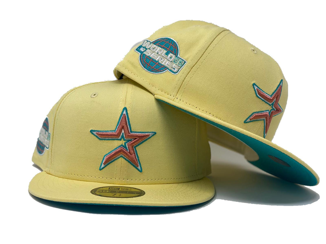 HOUSTON  ASTROS 2005 WORLD SERIES SOFT YELLOW TEAL BRIM NEW ERA FITTED HAT