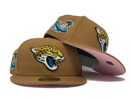 JACKSONVILLE JAGUARS 1998 PRO BOWL LIGHT BRONZE PINK BRIM NEW ERA FITTED HAT