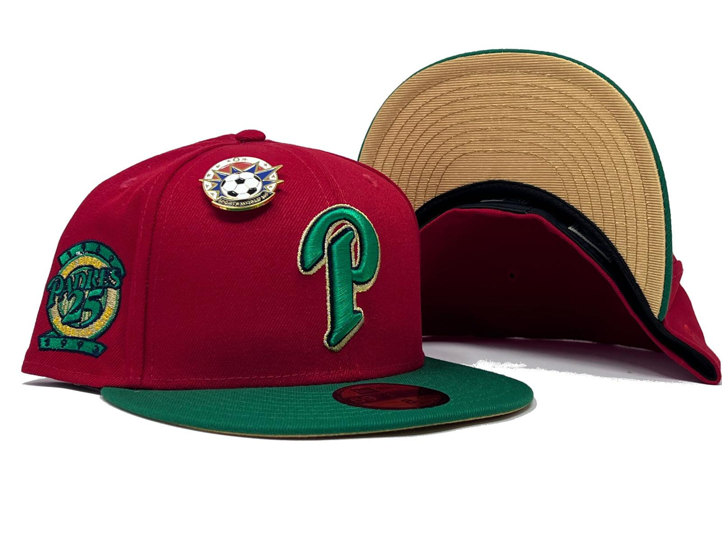 SAN DIEGO PADRES 25TH ANNIVERSAY " WORLD CUP SOCCER PACK" METALLIC GOLD BRIM NEW ERA FITTED HAT