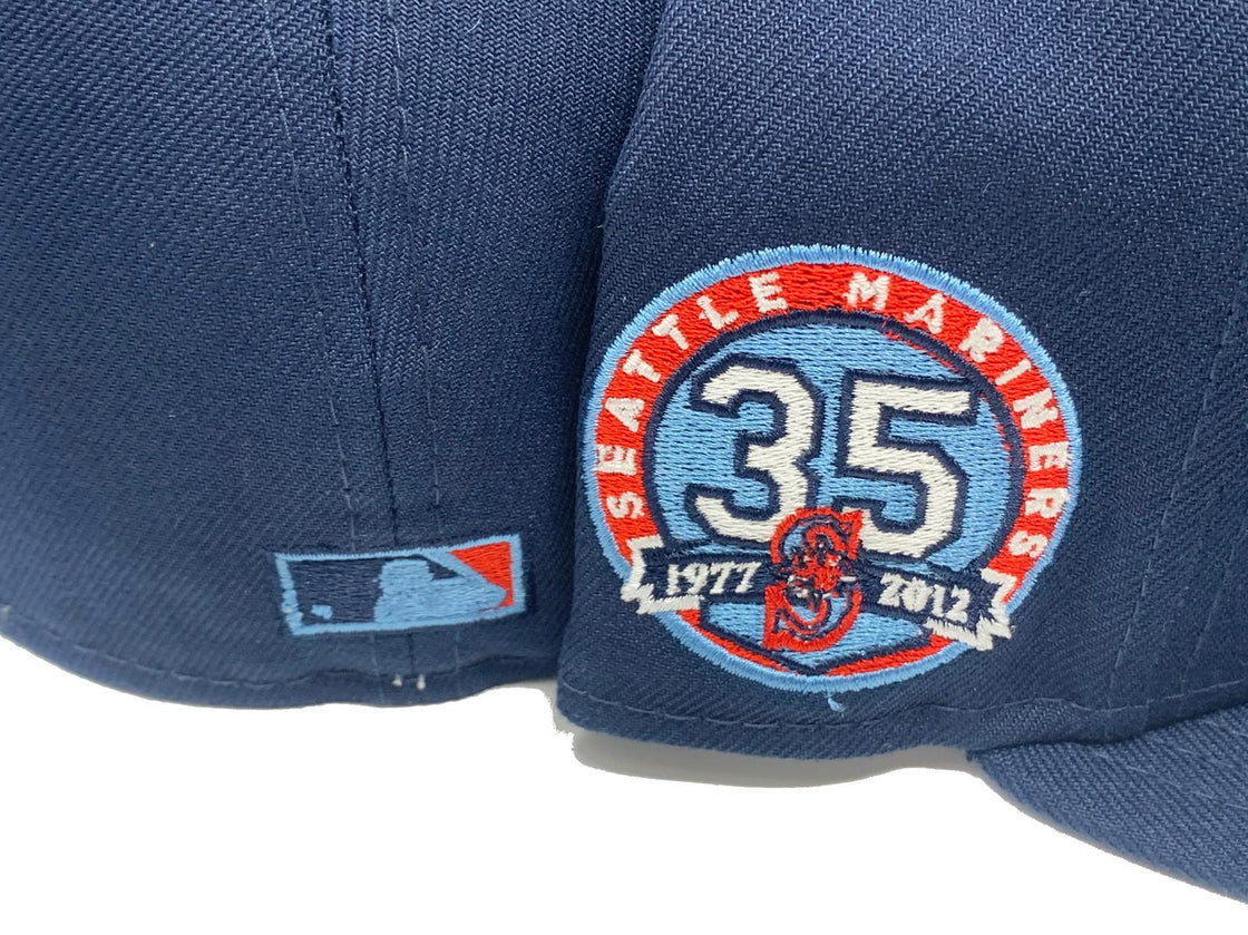 SEATTLE MARINERS 35TH ANNIVERSARY LIGHT NAVY ICY BRIM NEW ERA FITTED HAT