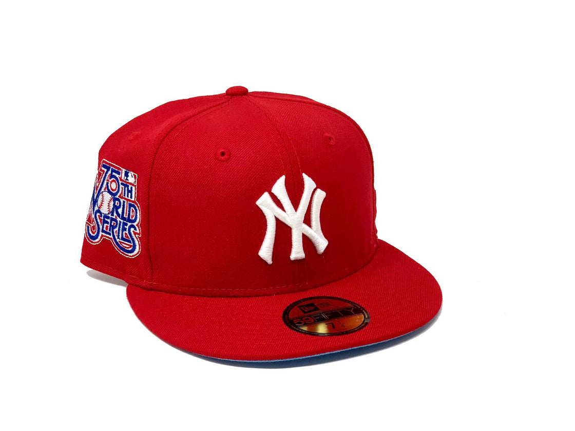 NEW YORK YANKEES 75TH WORLD SERIES RED ICY BRIM NEW ERA FITTED HAT