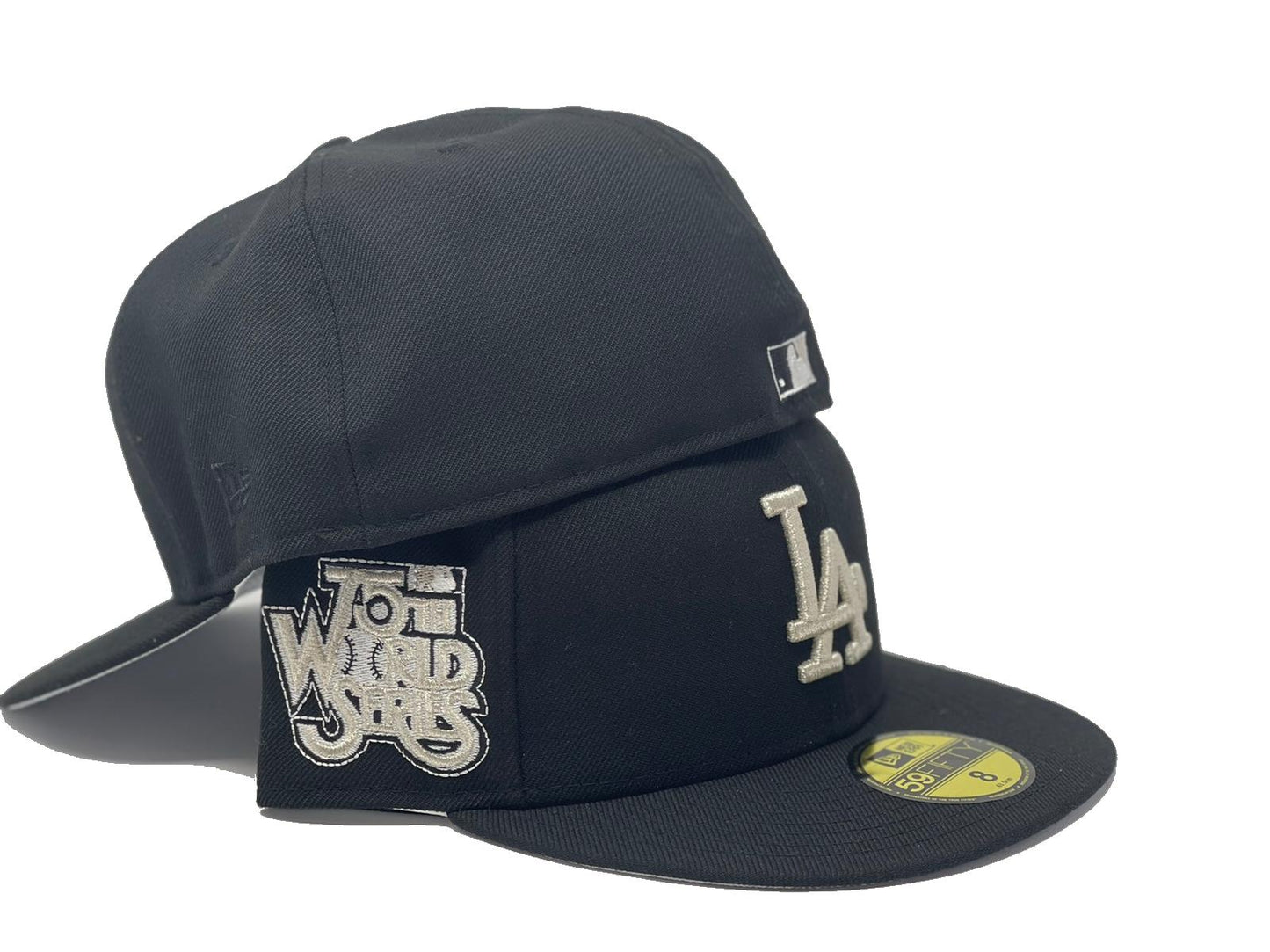 LOS ANGELES DODGERS 75TH WORLD SERIES BLACK METALLIC SILVER BRIM NEW ERA FITTED HAT