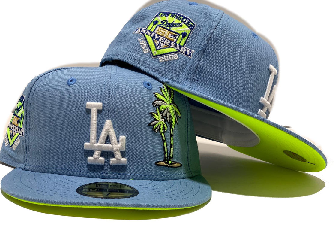 LOS ANGELS DODGERS 60TH SEASON SKY BLUE NEON GREEN BRIM NEW ERA FITTED HAT