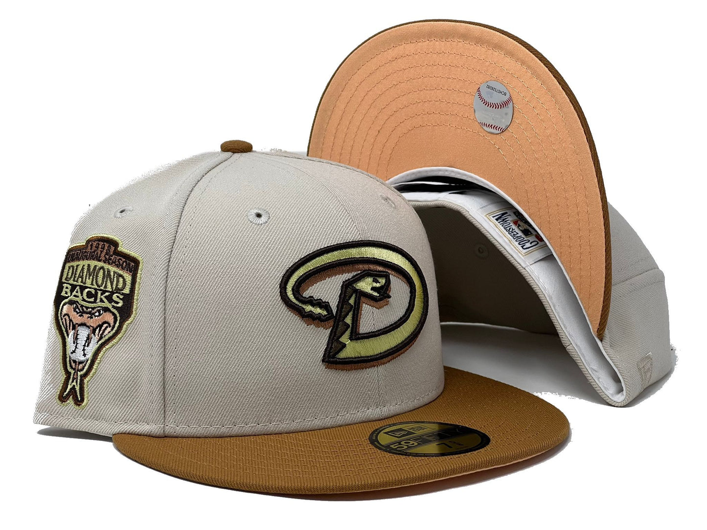 Arizona Diamondbacks  1998 Inaugural Season Stone Camel Visor Peach Brim New Era Fitted Hats
