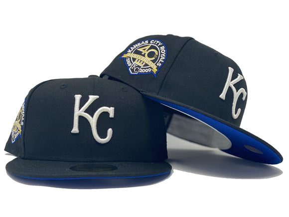 KANSAS CITY ROYALS 40TH SEASON BLACK ROYAL BRIM NEW ERA FITTED HAT