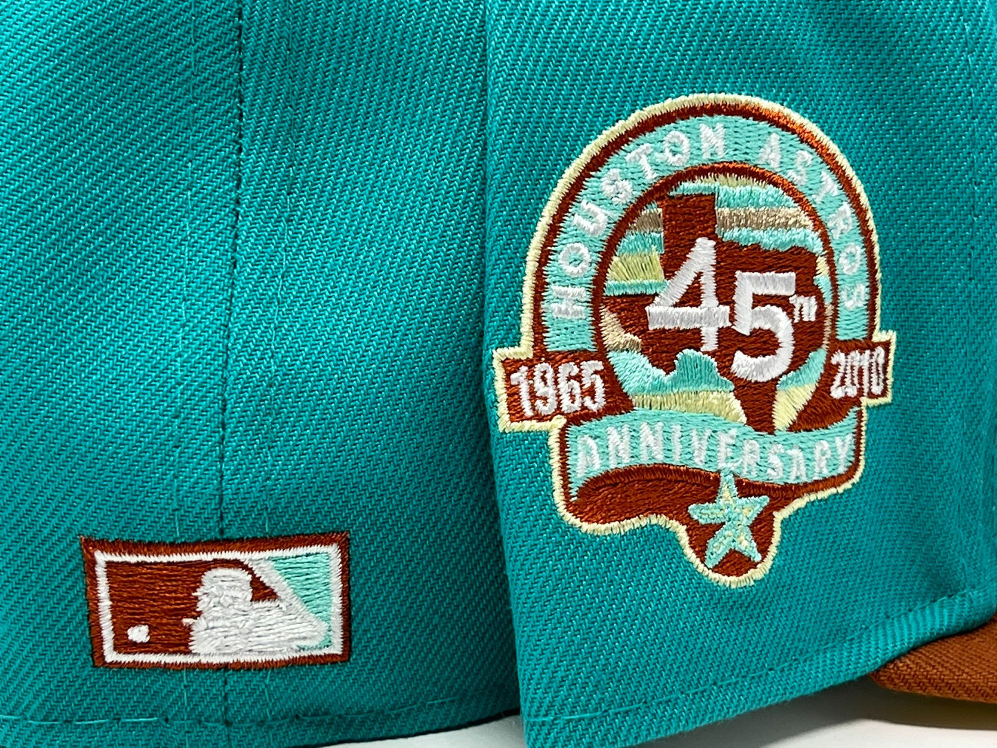 HOUSTON ASTROS 45TH ANNIVERSARY TEAL RUST ORANGE VISOR BUTTER POPCORN BRIM NEW ERA FITTED HAT