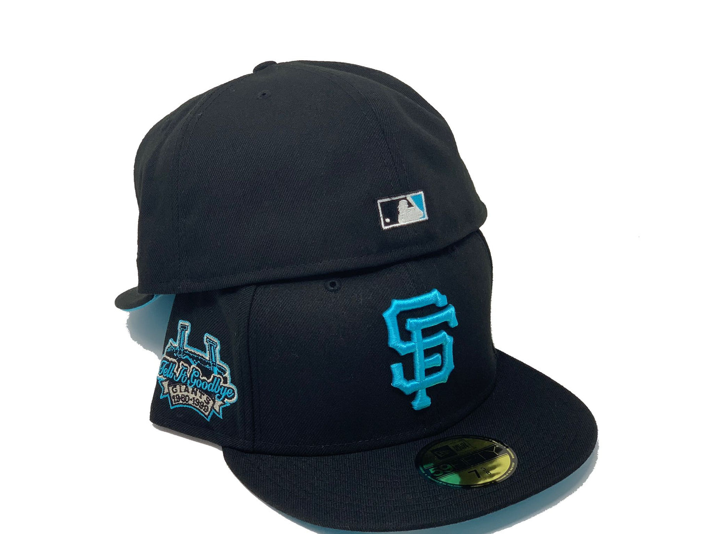 SAN FRANCISCO GIANTS  "TELL IT GOODBUY" CANDLESTICK PARK BLACK VICE BLUE BRIM NEW ERA FITTED HAT