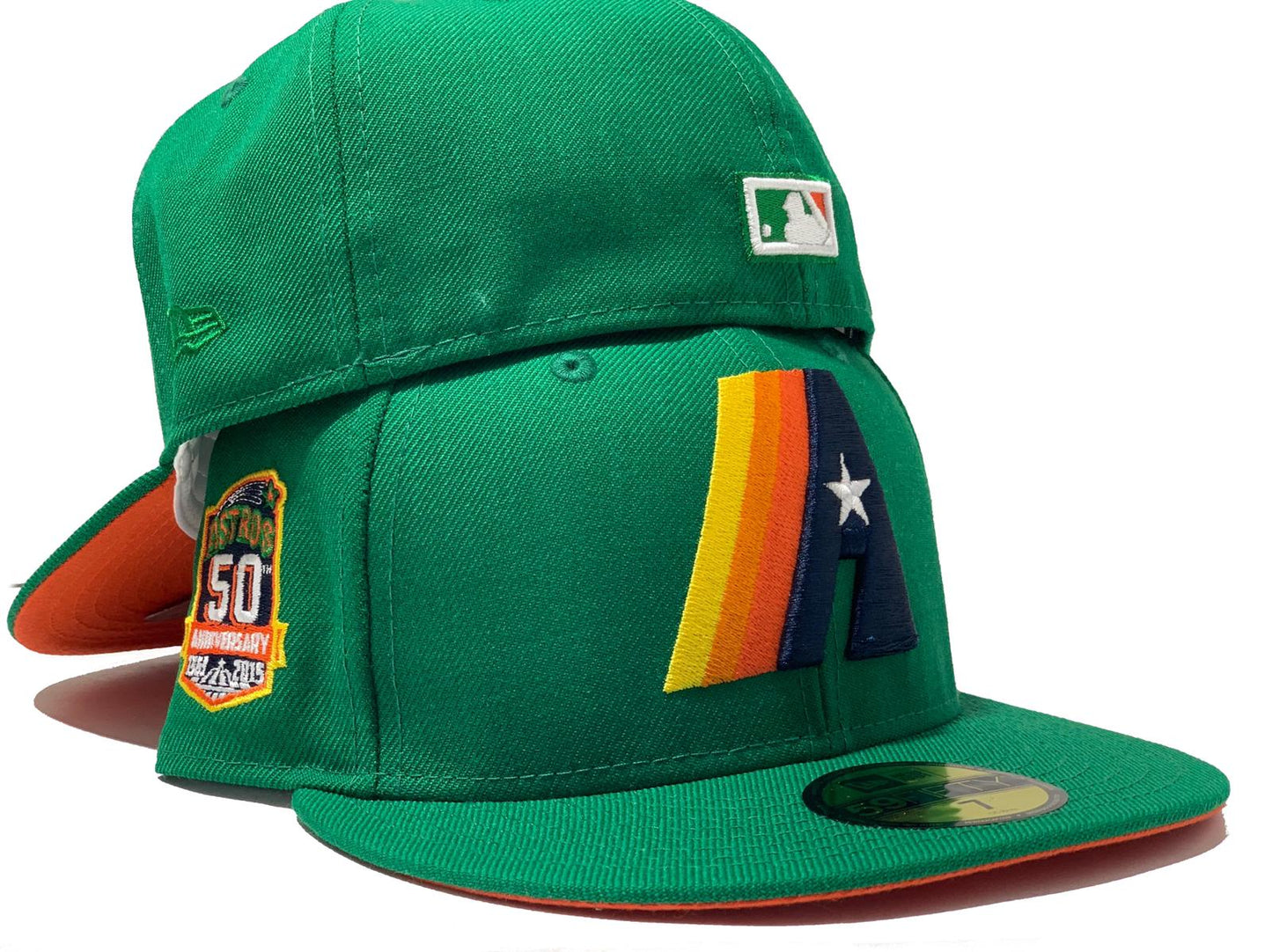 HOUSTON ASTRO 50TH ANNIVERSARY LIGHT GREEN ORANGE BRIM NEW ERA FITTED HAT