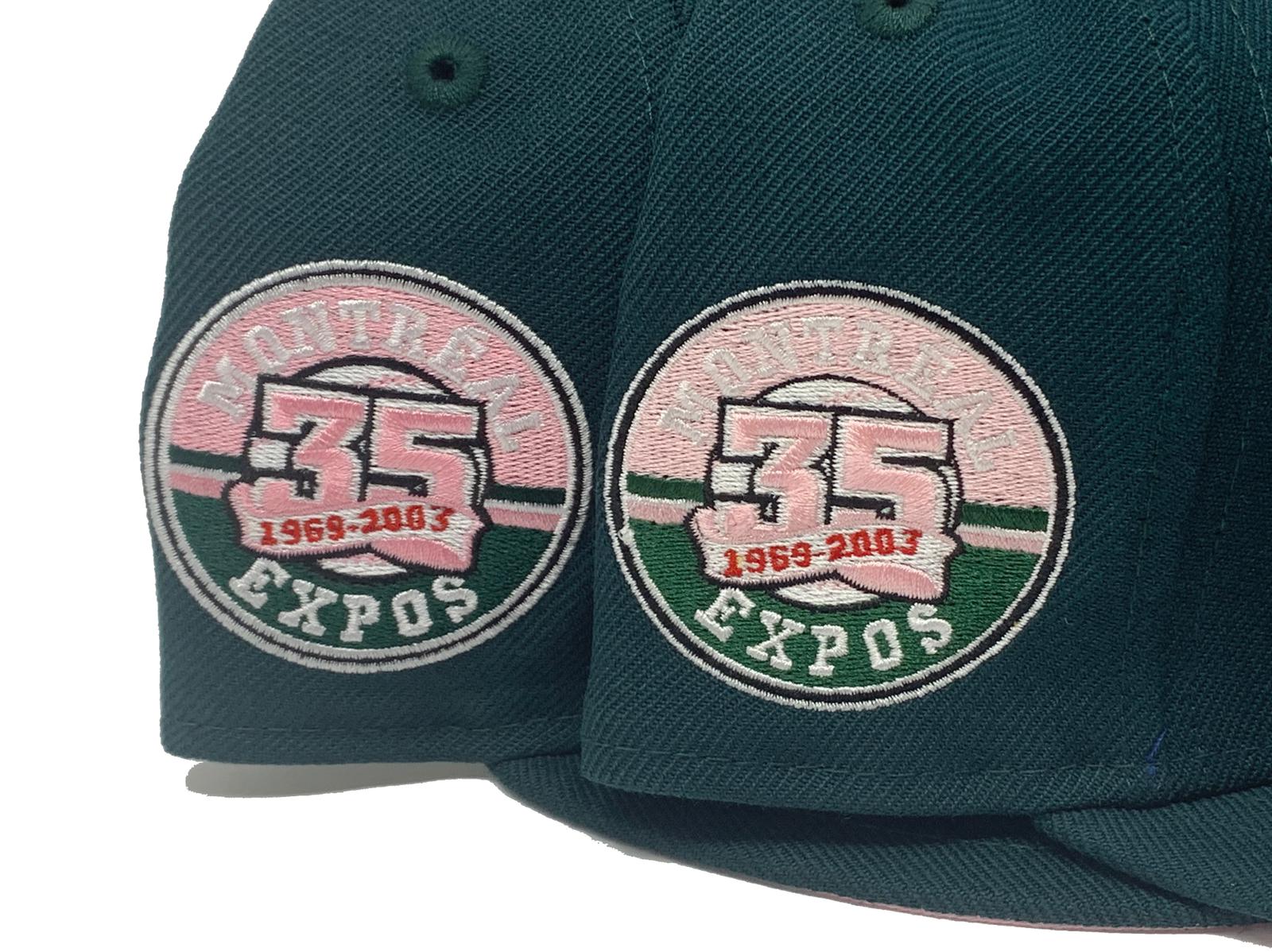 Montreal Expos 35th Anniversary New Era Fitted 59FIFTY Hat (Misty Morning Chrome White Green Under BRIM) 7 3/4