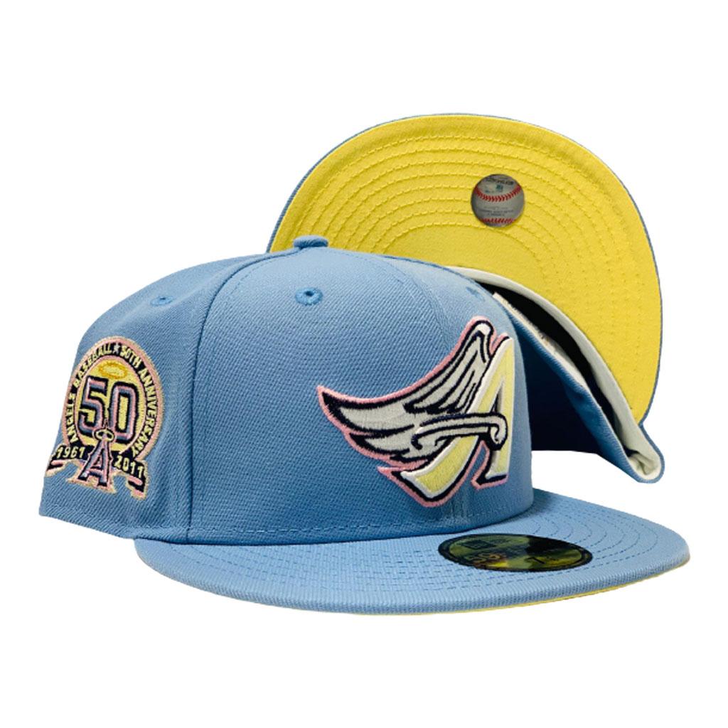 LOS ANGELES ANGELS 50TH ANNIVERSARY SKY BLUE POPCORN YELLOW BRIM NEW ERA FITTED