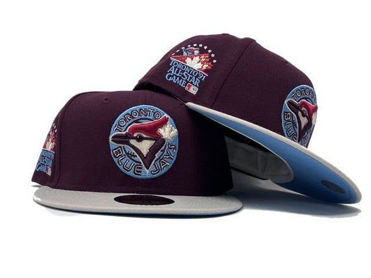 TORONTO BLUE JAYS 1991 ALL STAR GAME MAROON OFF-WHITE SKY-BLUE BRIM NEW ERA FITTED HAT