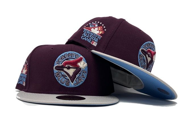 TORONTO BLUE JAYS 1991 ALL STAR GAME MAROON OFF-WHITE SKY-BLUE BRIM NEW ERA FITTED HAT