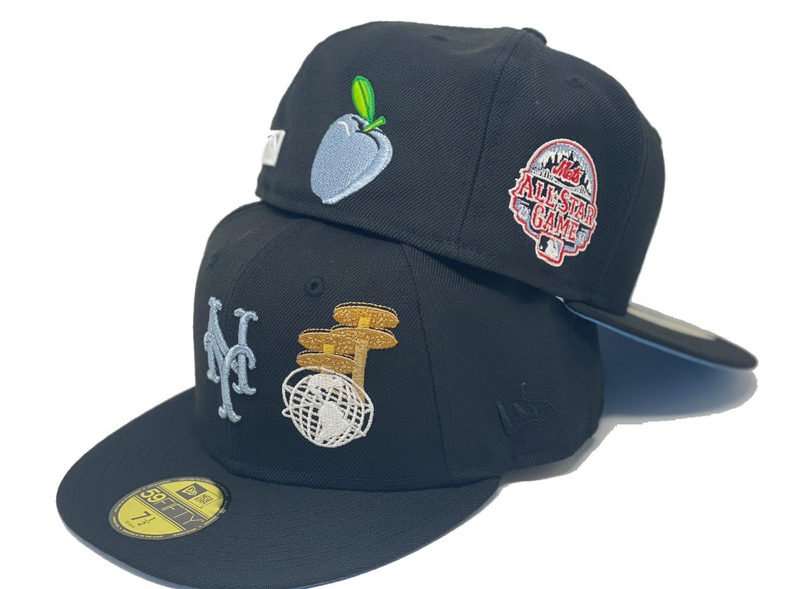 NEW YORK METS 2013 ALL STAR GAME CORONA PARK GLOBE LOGO BLACK ICY BRIM NEW ERA FITTED HAT