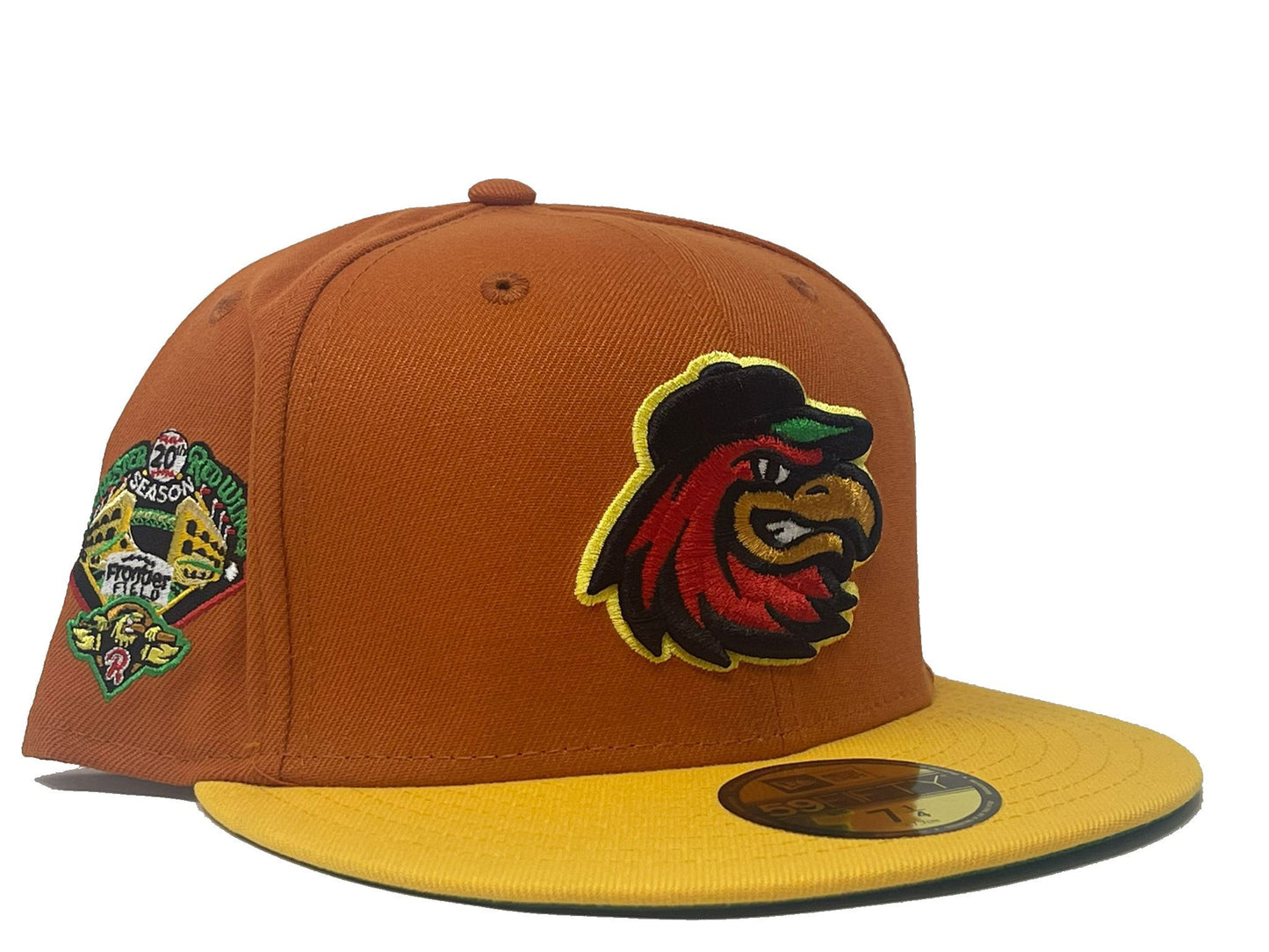 Rochester red wings 20th anniversary minor league green brim new era fitted hat