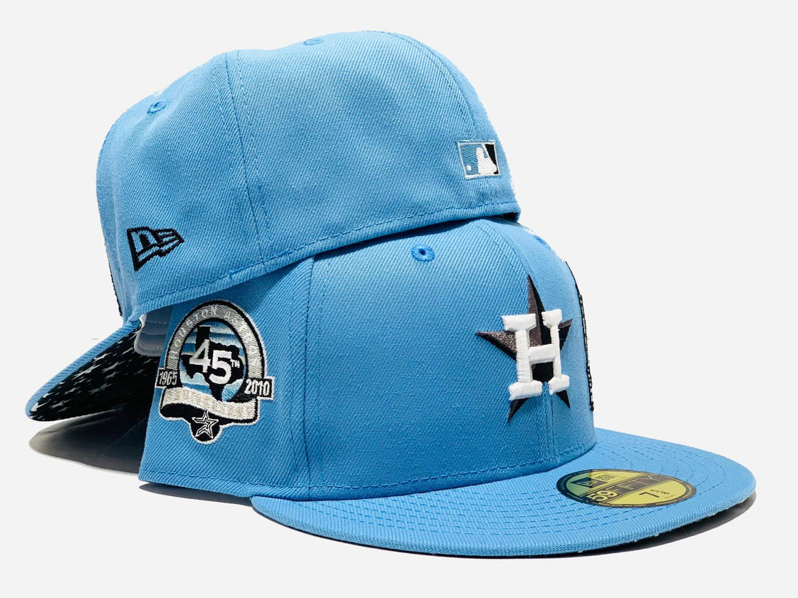 HOUSTON ASTROS 45TH ANNIVERSARY SPACE ROCKET SKY BLUE STAR PRINT BRIM NEW ERA FITED HAT