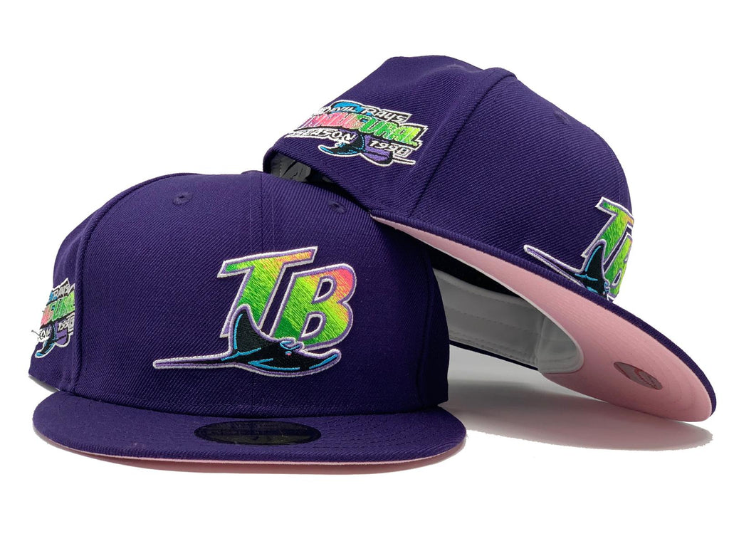 TAMPA BAY DEVIL RAYS 1999 INAUGURAL SEASON PURPLE PINK BRIM NEW ERA FITTED HAT