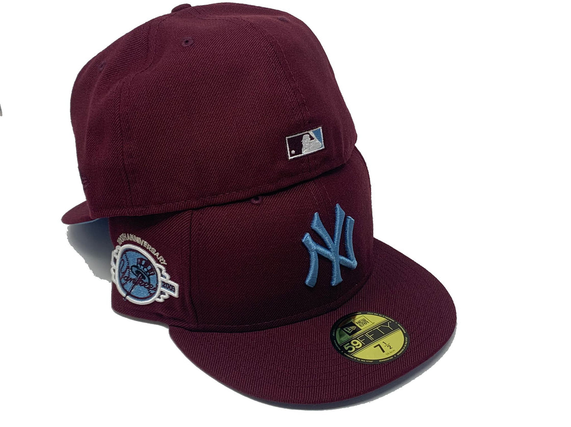 NEW YORK YANKEES 100TH ANNIVERSARY MAROON ICY BRIM NEW ERA FITTED HAT