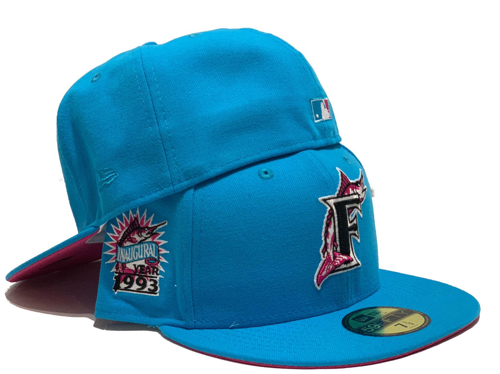 New Era Florida Marlins Inaugural Year 1993 Sneaky Blue Peach Two Tone  Edition 59Fifty Fitted Hat, EXCLUSIVE HATS, CAPS