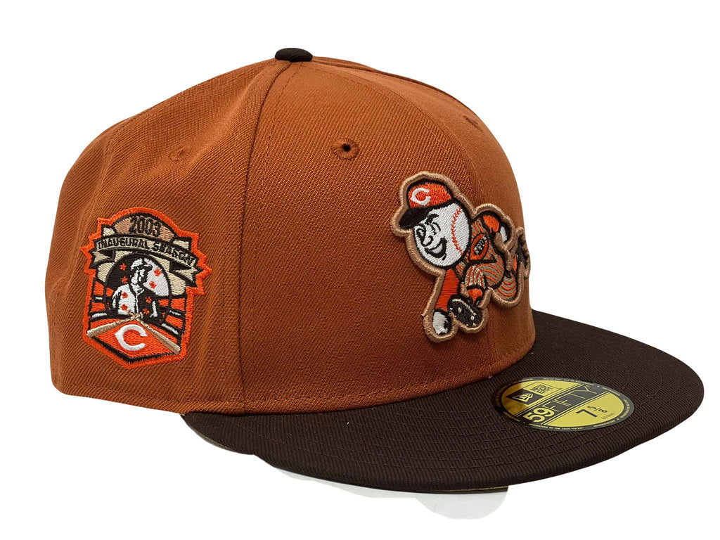 Cincinnati Reds 2003 Inaugural Season Rust Orange Brown Visor Vegas Gold Brim New Era Fitted Hat
