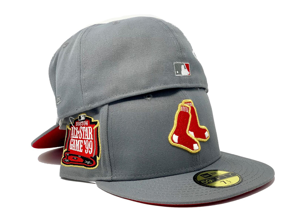 BOSTON RED SOX 1999 ALL STAR GAME STORM GRAY RED BRIM NEW ERA FITTED HAT