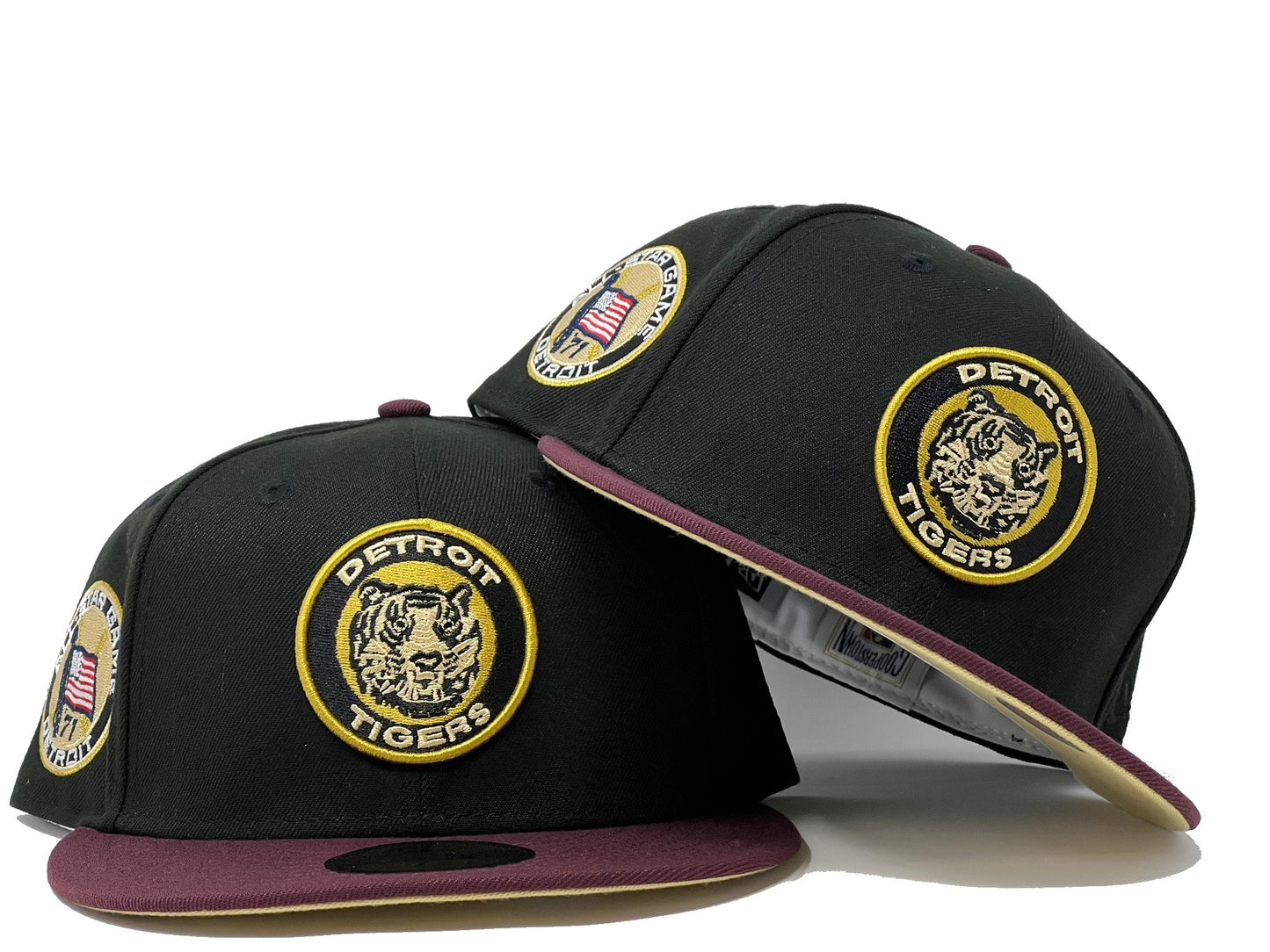 Detroit Tigers 1971 All Star Game Black Maroon Visor Vegas Gold Brim New Era Fitted Hat