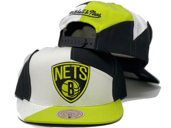 BROOKLYN NETS BLACK LIME MITCHELL AND NESS SNAPBACK HAT