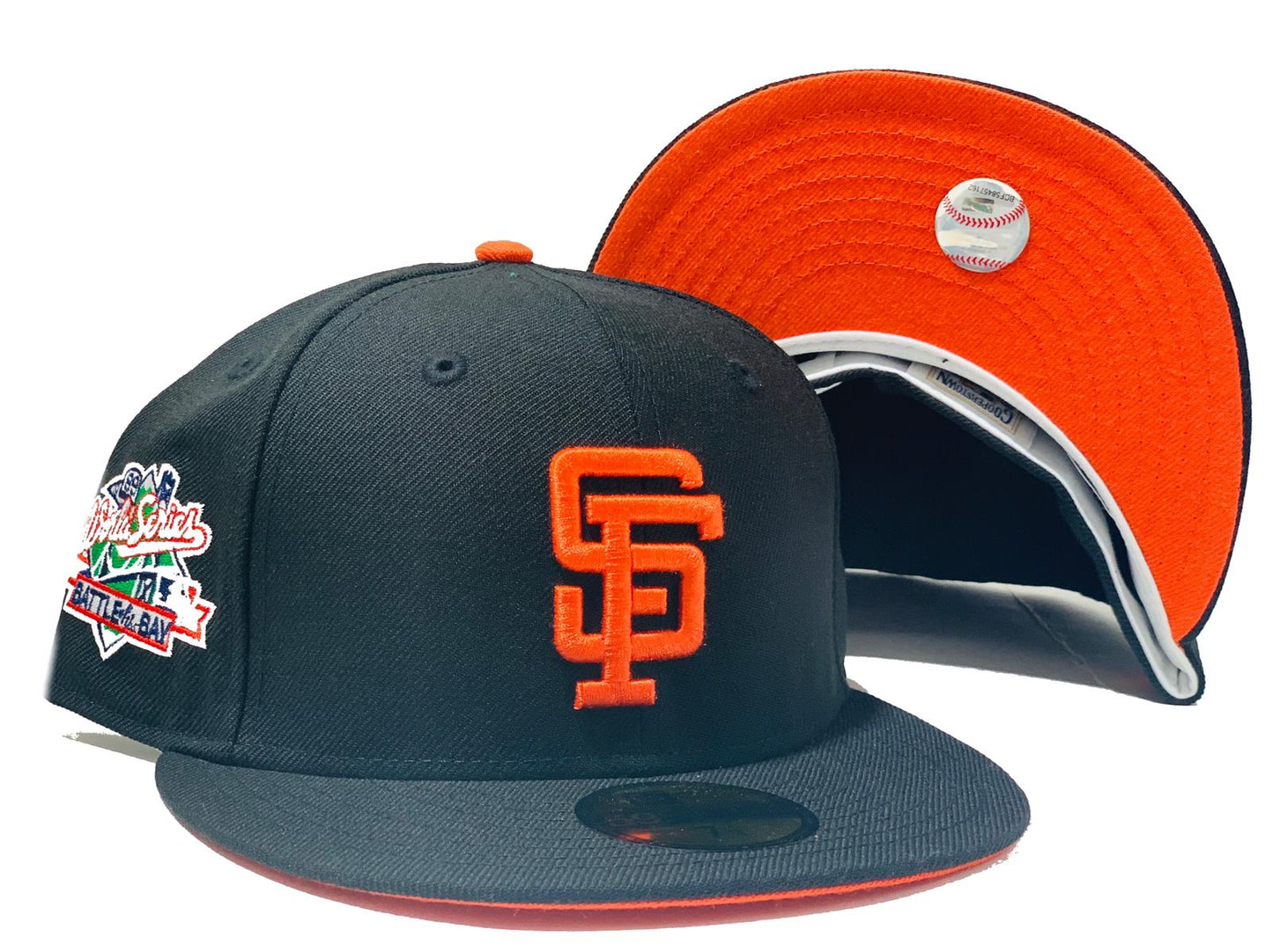 SAN FRANCISCO GIANTS 1989 BATTLE OF THE BAY BLACK ORANGE BRIM NEW ERA FITTED HAT