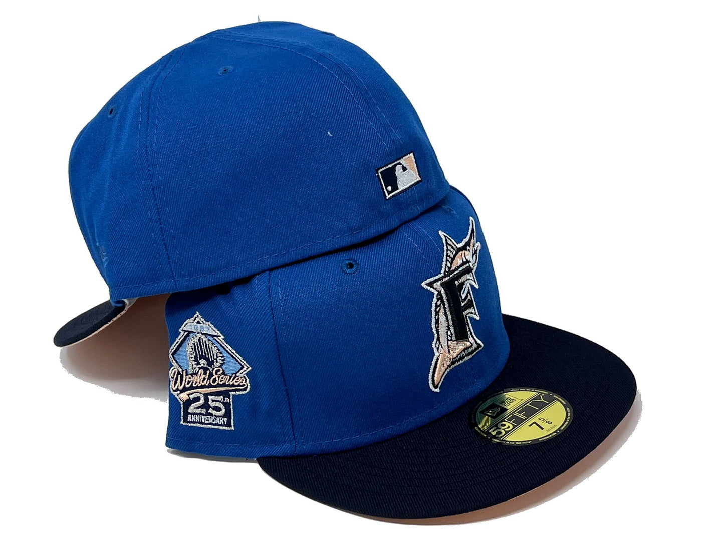 FLORIDA MARLINS 25TH ANNIVERSARY "GRECIAN HOLIDAY" PACK PEACH BRIM NEW ERA FITTED HAT