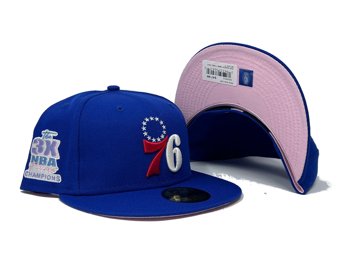 PHILADELPHIA 76ERS 3X CHAMPIONSHIP POP SWEAT PINK BRIM NEW ERA FITTED HAT