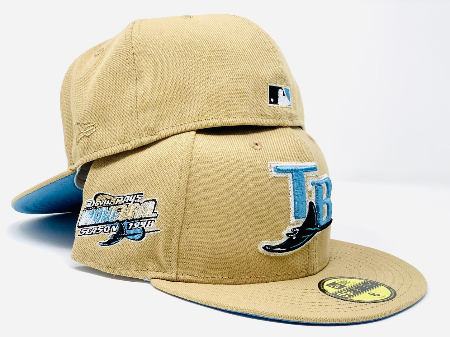 TAMPA BAY DEVIL RAYS 1998 INAUGURAL SEASON TAN ICY BRIM NEW ERA FITTED HAT