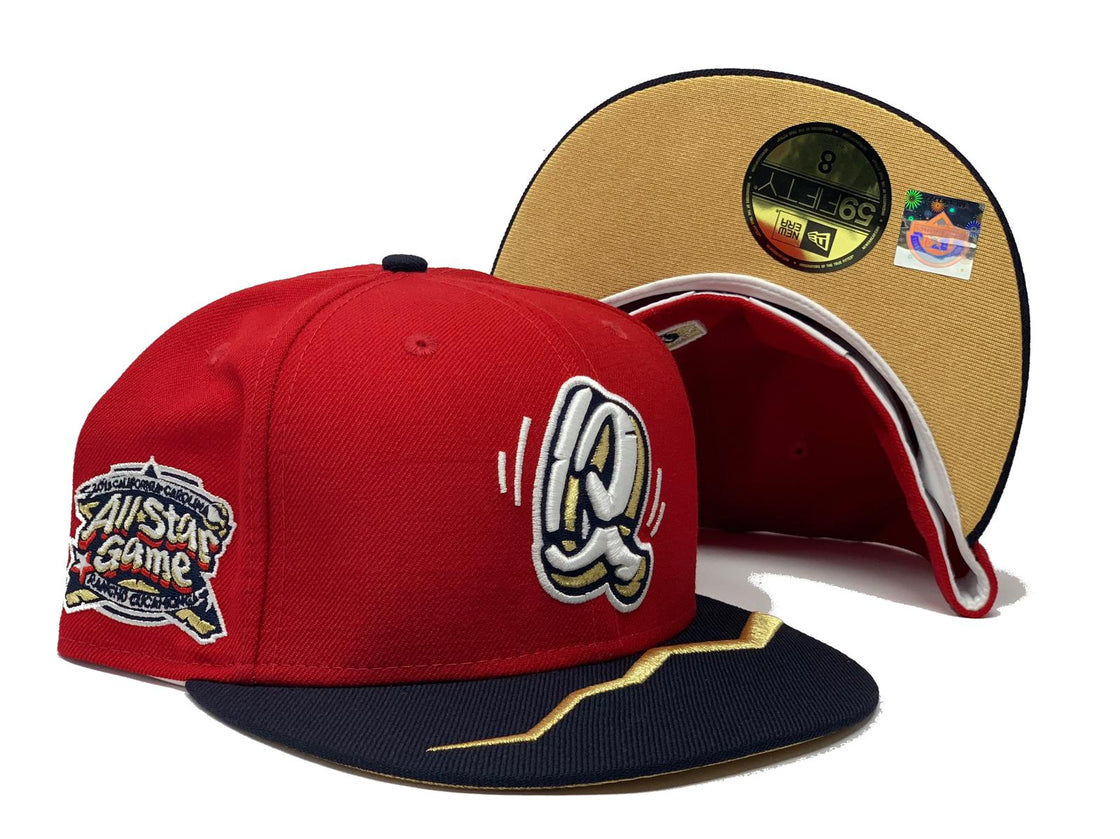 RANCHO CUCAMONGA QUAKES ALL STAR GAME RED METALLIC GOLD BRIM NEW ERA FITTED HAT