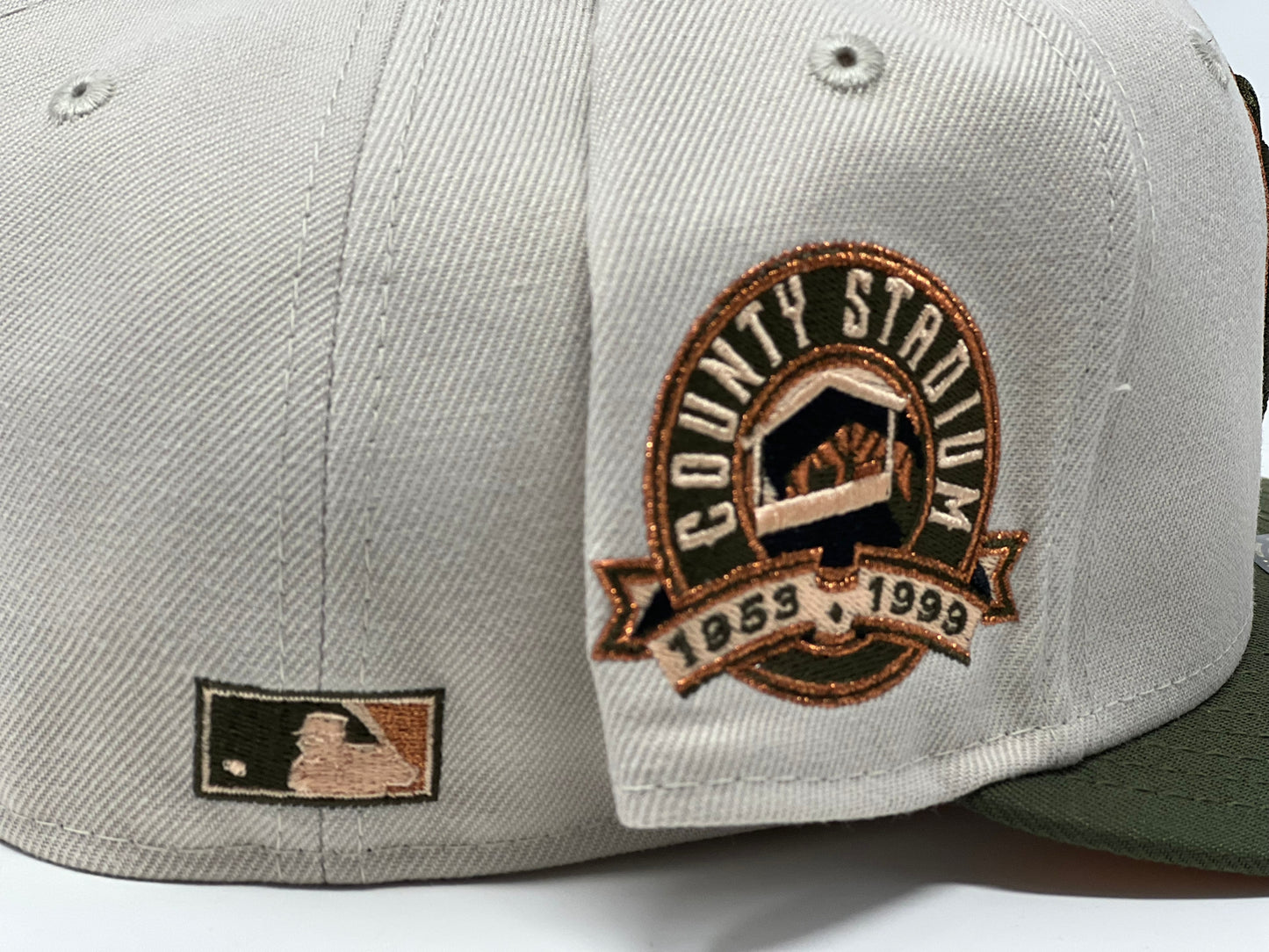 Milwaukee Brewers County Stadium Stone Olive Visor Peach Brim New Era Fitted Hat
