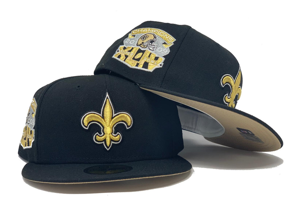 NEW ORLEANS SAINTS 2009 SUPER BOWL CHAMPION BLACK BEIGE BRIM NEW ERA FITTED HAT