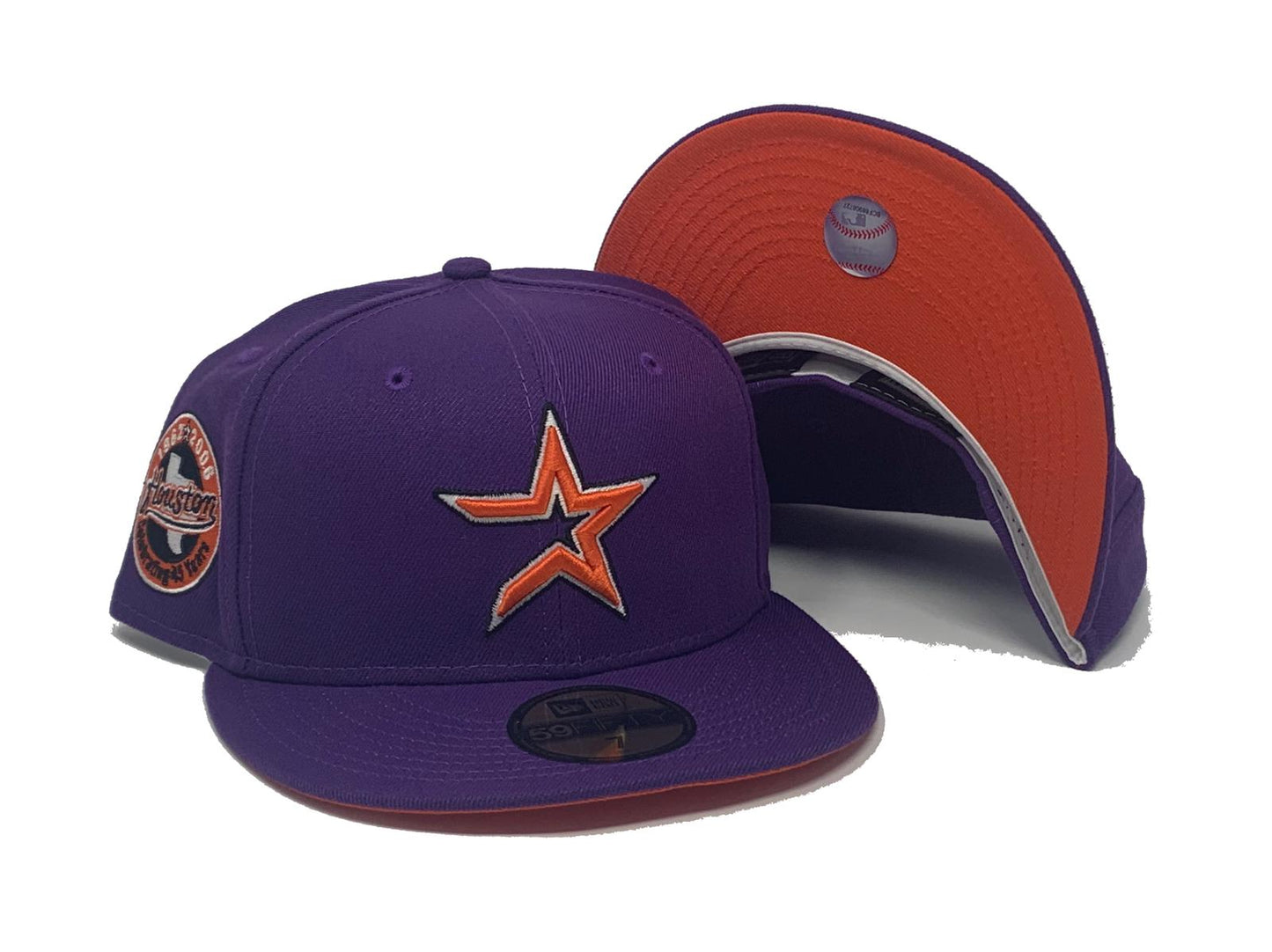 HOUSTON ASTROS 45TH ANNIVERSARY DEEP PURPLE ORANGE BRIM NEW ERA FITTED HAT