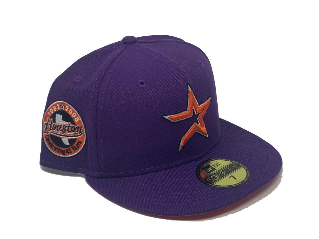 HOUSTON ASTROS 45TH ANNIVERSARY DEEP PURPLE ORANGE BRIM NEW ERA FITTED HAT