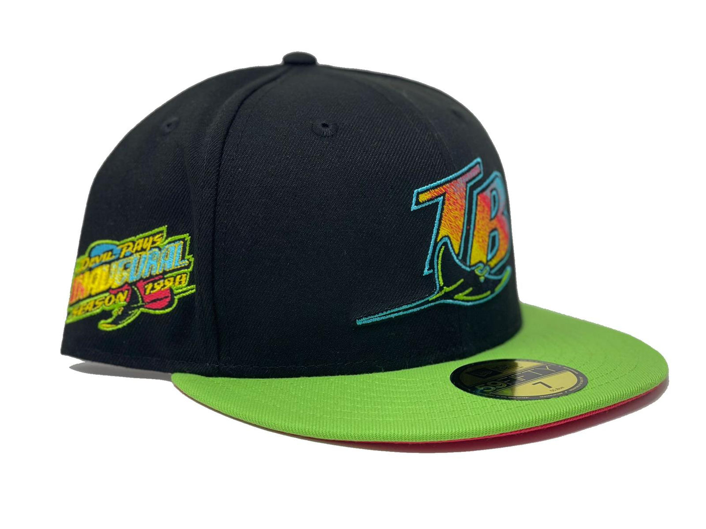 TAMPA BAY DEVIL RAYS 1998 INAUGURAL SEASON LAVA RED BRIM NEW ERA FITTED HAT