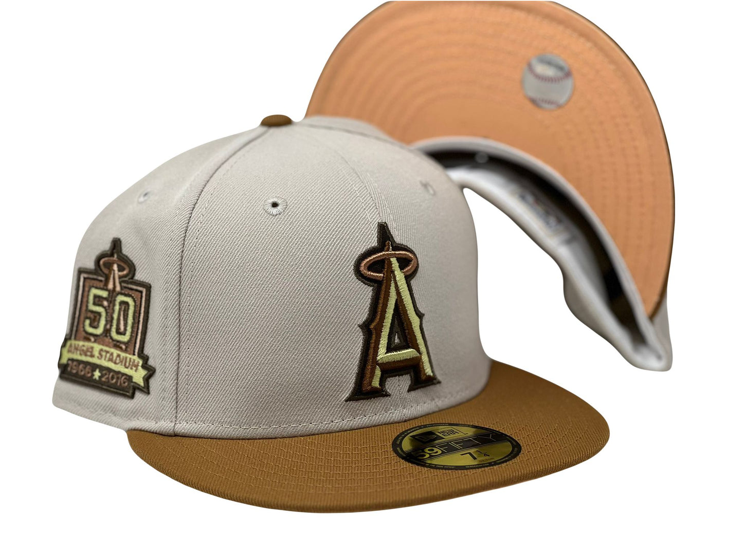 Los Angeles Angels 50th Anniversary Stone Bronze Visor Peach Brim New Era Fitted Hat