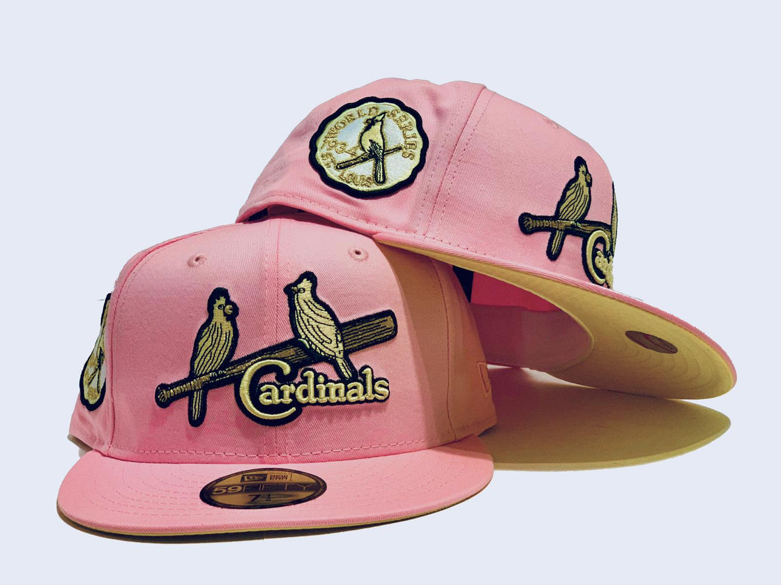 ST. LOUIS CARDINALS 1934 WORLD SERIES LIGHT PINK BUTTER POPCORN SOFT YELLOW BRIM NEW ERA FITTED HAT