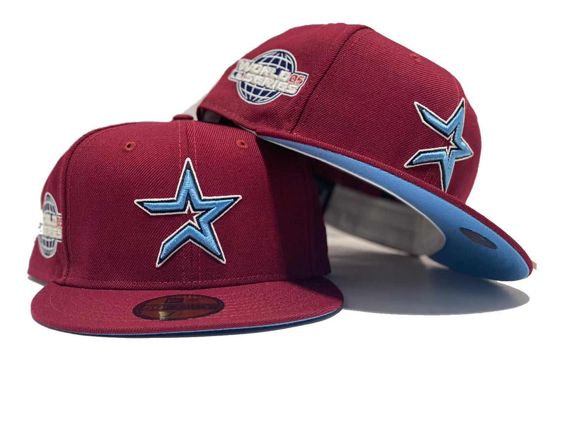 HOUSTON ASTRO 2005 WORLD SERIES BURGUNDY ICY BRIM NEW ERA FITTED HAT