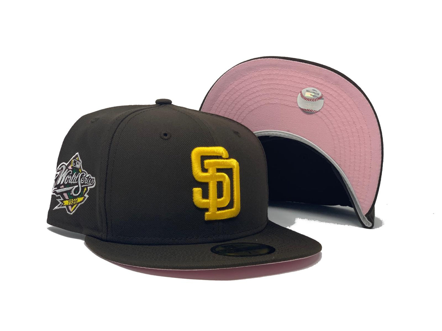 SAN DIEGO PADRES 1998 WORLD SERIES DEEP BROWN PINK BRIM NEW ERA FITTED HAT
