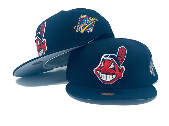 CLEVELAND INDIANS 1997 WORLD SERIES NAVY GRAY BRIM NEW ERA FITTED HAT