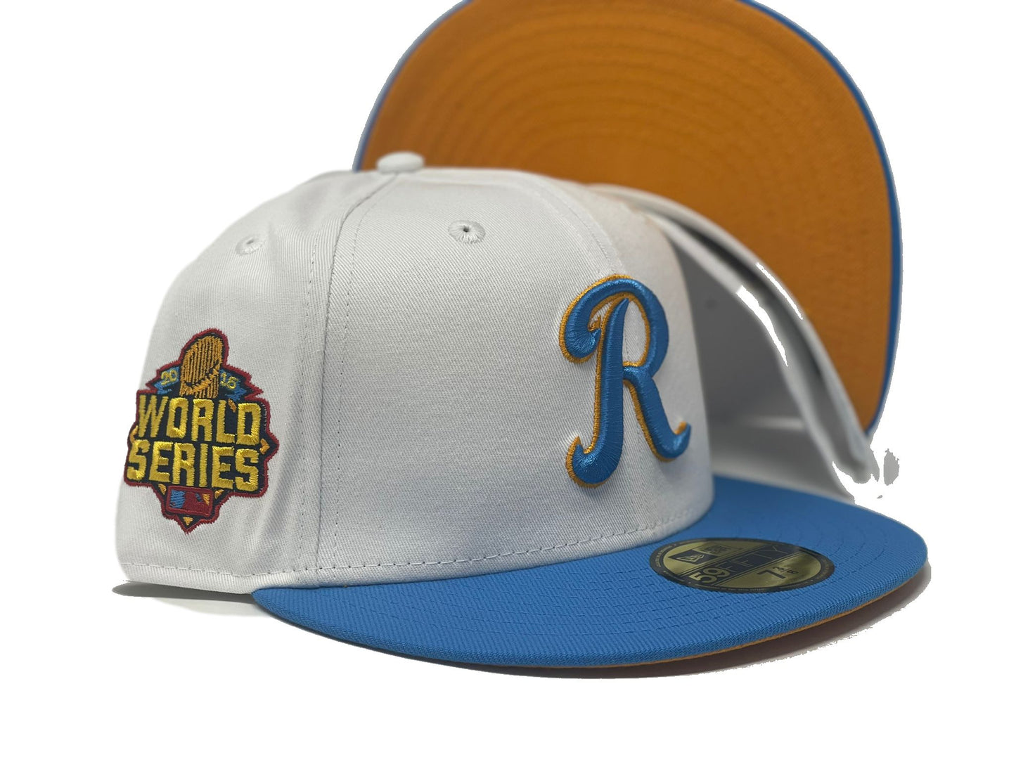 KANSAS CITY ROYALS 2015 WORLD SERIES "MLB * INTERNATIONAL SOCCER CROSSOVER " PACK LIGHT ORANGE BRIM NEW ERA FITTED HAT