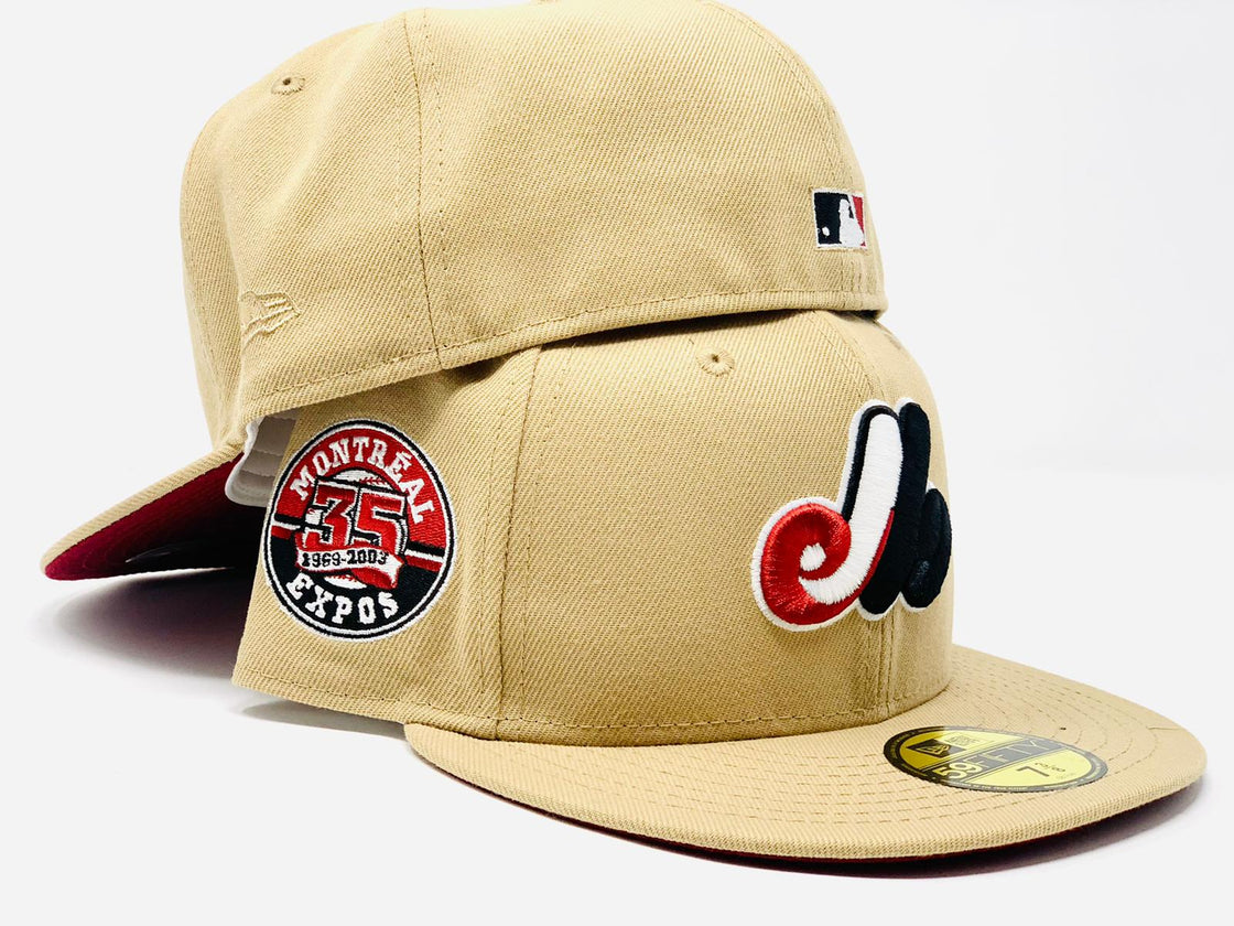 MONTREAL EXPOS 35TH ANNIVERSARY TAN MAROON BRIM NEW ERA FITTED HAT