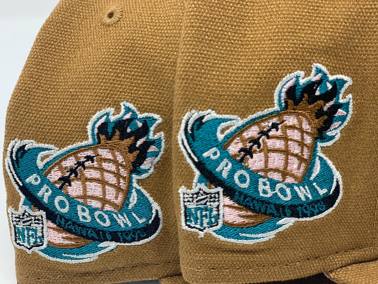 JACKSONVILLE JAGUARS 1998 PRO BOWL LIGHT BRONZE PINK BRIM NEW ERA FITTED HAT
