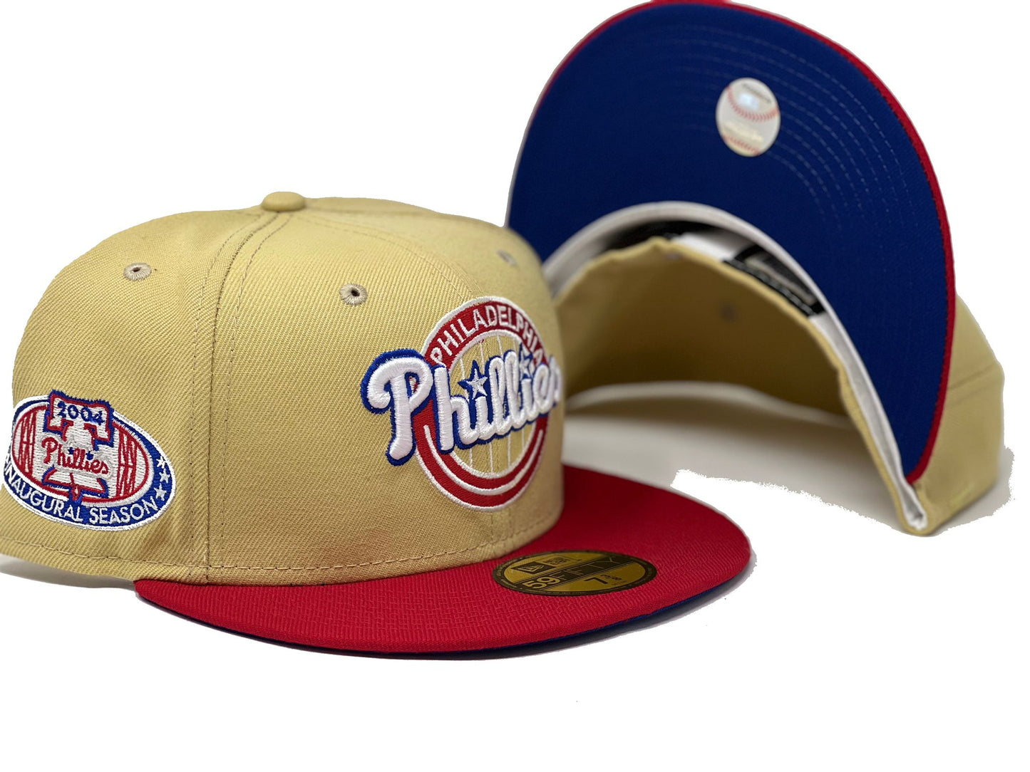 PHILADELPHIA PHILLIES 2004 INAUGURAL SEASON "VEGAS GOLD COLLECTION" ROYAL BRIM NEW ERA FITTED HAT
