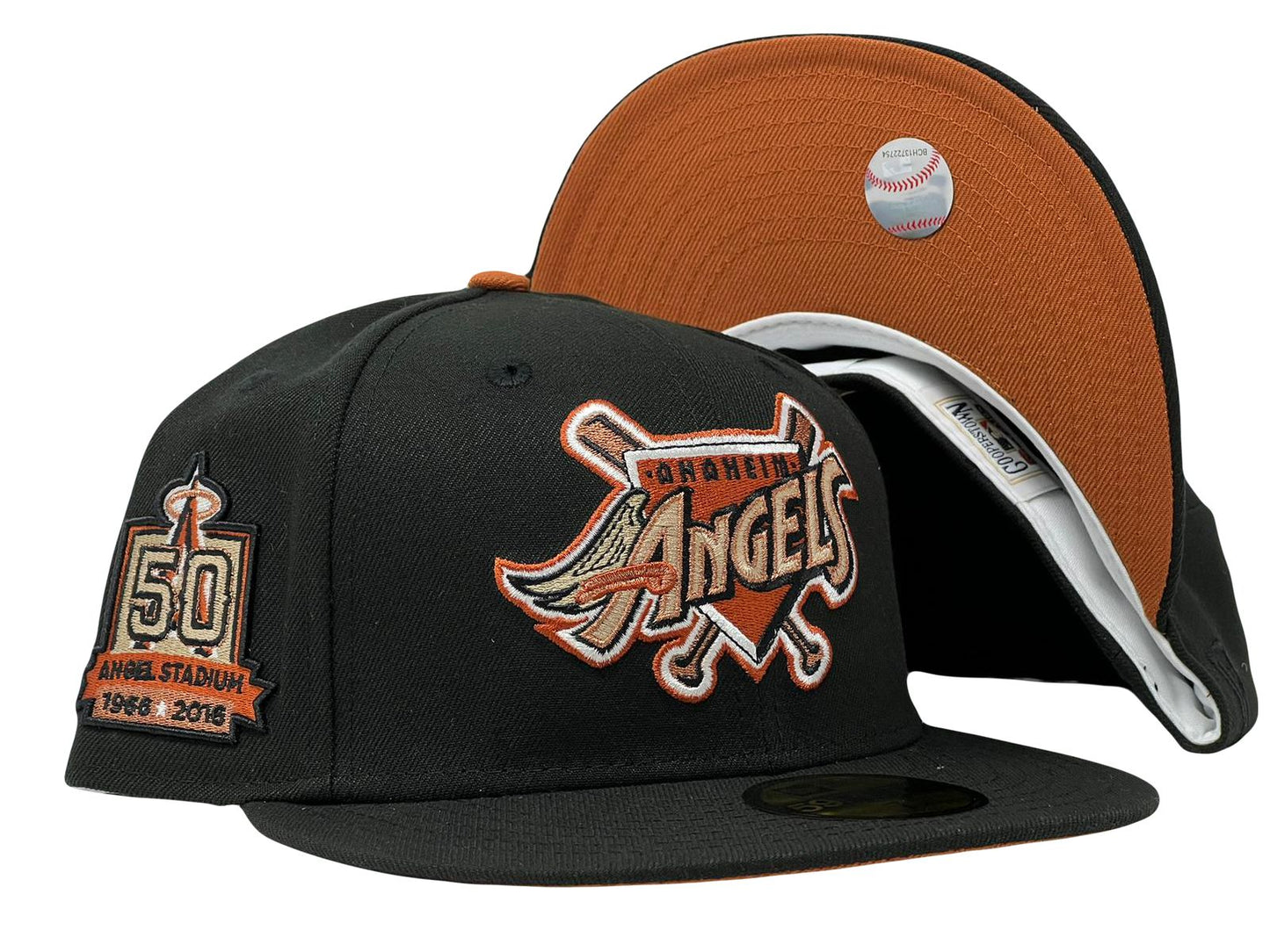 Anahiem Angels 50th Anniversary Black Rust Orange Brim New Era Fitted Hat