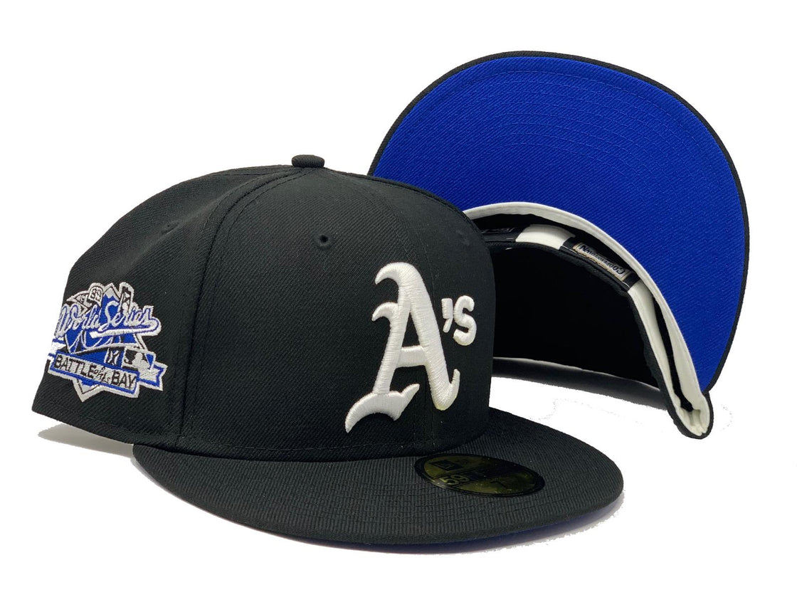 OAKLAND ATHLETICS 1989 BATTLE OF THE BAY BLACK ROYAL BRIM NEW ERA FITTED HAT