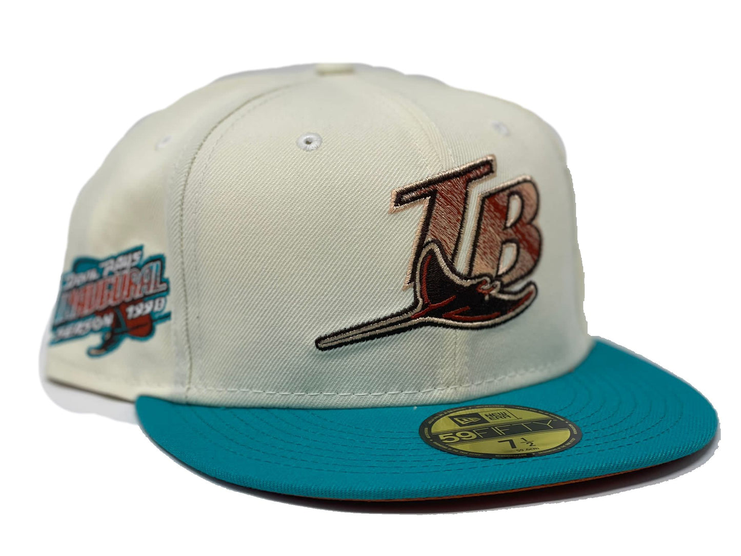 TAMPA BAY 1998 INAUGURAL SEASON " MIAMI SOUTH BEACH" PACK RUST BRIM NEW ERA FITTED HAT